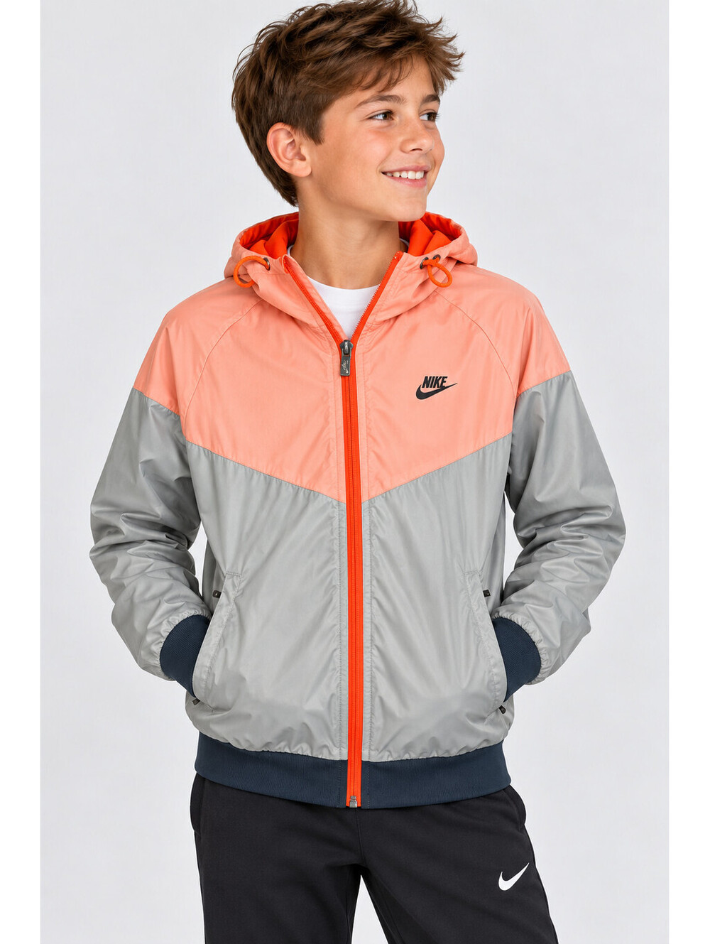 Nike Sportswear Youth Windrunner Jacket Medium M Coral Gray Orange Hooded